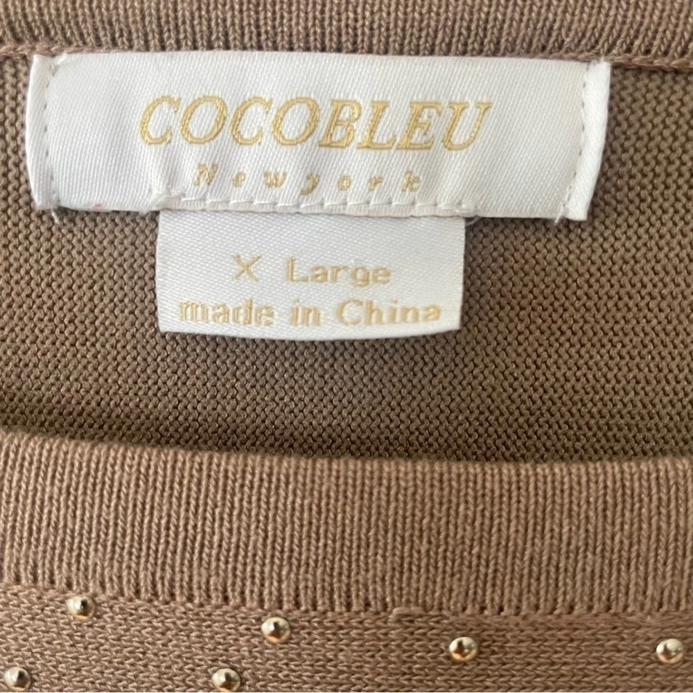Cocobleu woman's brown rhinestone sweater top size XL brown pullover lightweight - Picture 6 of 11